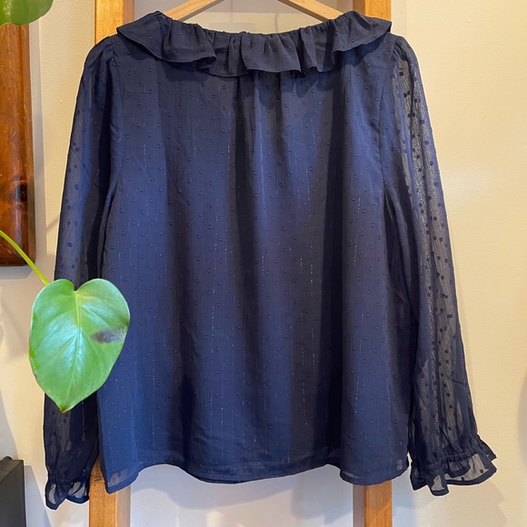 J.Crew Factory SZ L Navy Sparky V Neck Blouse! - Picture 9 of 9